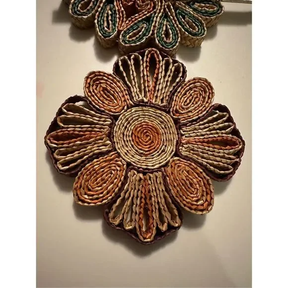 Handcrafted Floral Coasters - Green and Orange - Picture 2 of 8